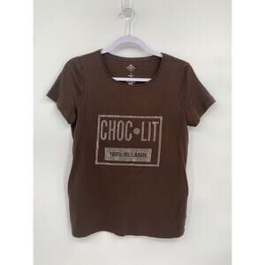 St. John's Bay Choc Lit 100% Melanin Brown T-shirt Rhinestones size Medium